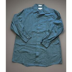 Vintage Murano Dillards Men 16.5-34 Green 50s Singles Broadcloth Dress Shirt